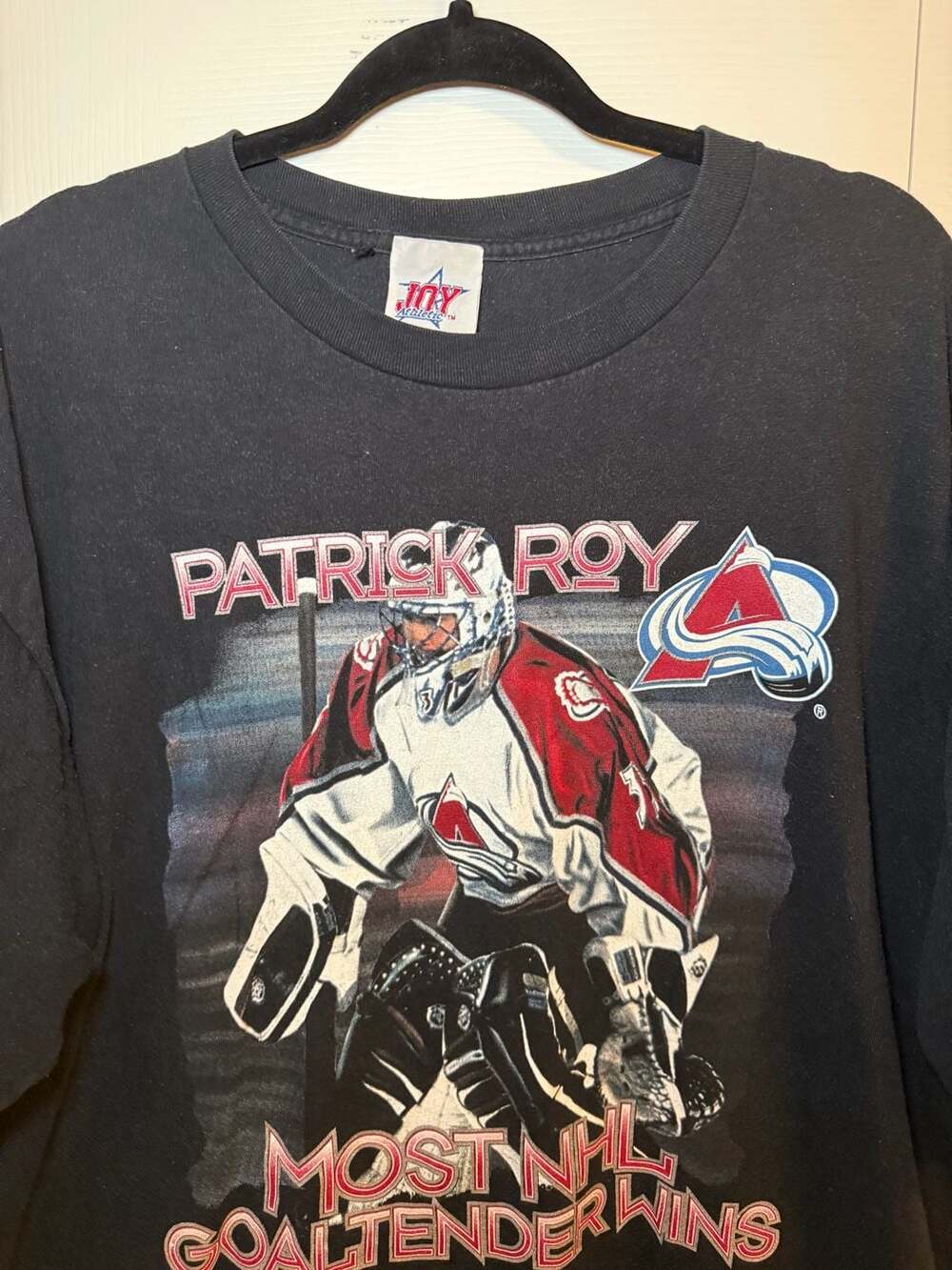 Vintage 90s Patrick Roy Colorado Avalanche Most NHL Goaltender Wins T-Shirt 2XL